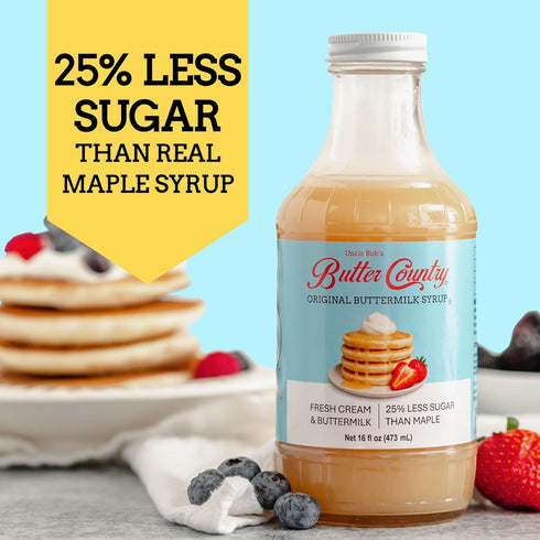Country 16 oz Bottle/4 Pack Uncle Bob's Butter Original Buttermilk Syrup for Pancakes and Waffles, Gluten Free, Made