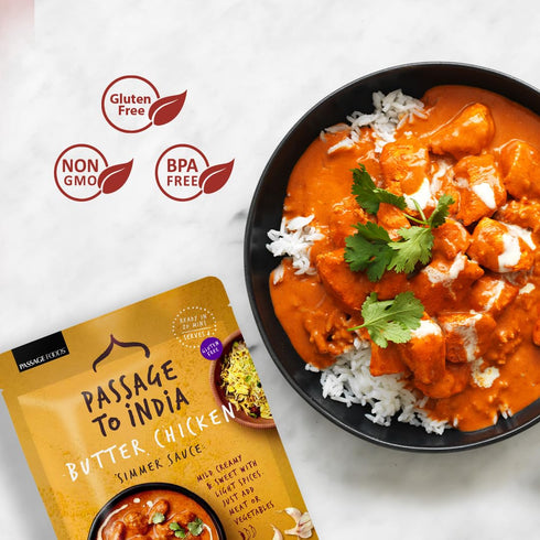Simmer 13.2 oz (Pack 6) Passage to India Butter Chicken Sauce - Authentic Indian Food Flavor - Sauce - Convenient Meal