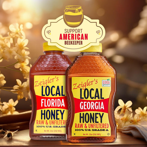 32 Oz 100% Packed Zeigler's Florida Local Honey, Pure, Raw & Unfiltered Honey All-Natural, with Nutrients Great