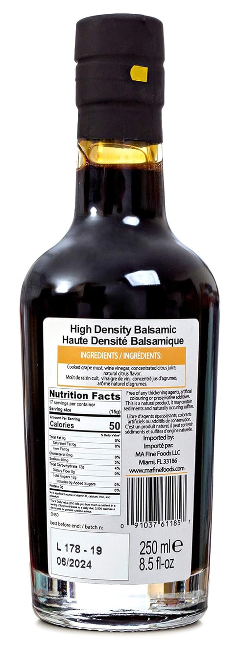 250ml/8.45 fl.oz.| QO Gourmet Thick Flavored Aged Dense Balsamic Vinegar | High Density CITRUS Infused Italian Vinegar
