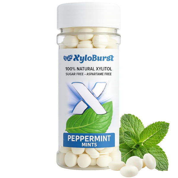 XyloBurst Xylitol Mints, Sugar Free Breath Mints for Oral Health, Peppermint, 200 Count Jar