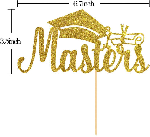 Congrats Masters Cake Topper - Gold Glitter Graduation Decoration for College Graduation Party