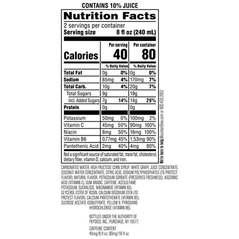 90mg 80 10% 16 oz (Pack 12) Mountain Dew Kickstart, Pineapple Orange Mango, Caffeine, Vitamins B & C, Calories, Juice