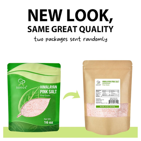 16 oz (1 Soeos Himalayan Pink Salt, Fine Grain, Pound), Pink Himalayan Sea Salt, Rock Salt for Grinder Refill