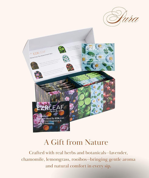 22ct Dreamland, Set Decaf Herbal Tea Sampler EZR Leaf Caffeine-Free Pyramid Bags, Assorted Fruit & Floral Blends
