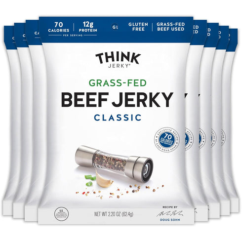 Think Jerky Classic Beef Jerky, Grass-Fed High Protein Beef Jerky, Gluten Free,