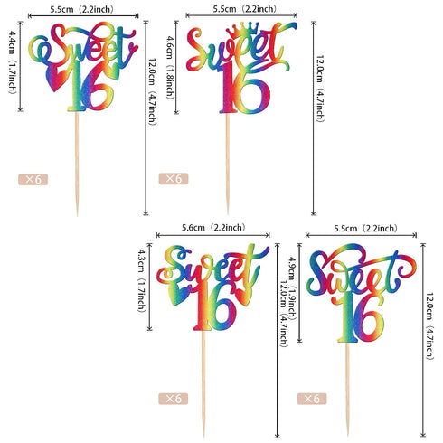 24 16 16th 16 16th PCS Sweet Cupcake Toppers with Heart Sixteen Happy Birthday Cupcake Picks Cheers to Years Birthday