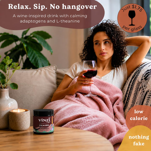 8oz (20 Vinzi Non-Alcoholic Calm Drink Mix Wine Alternative Ritual with Ashwagandha, L-Theanine & Vitamins, Zero