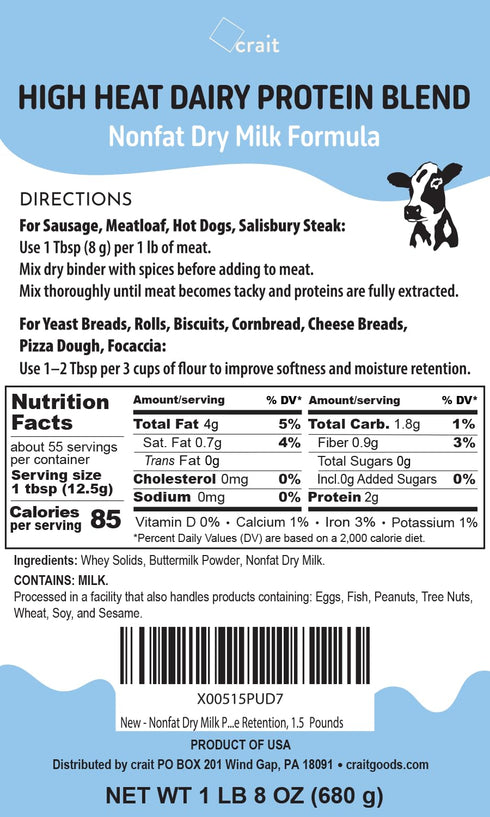 1.5 Nonfat Dry Milk Powder, High Heat Dairy Blend, Sausage Making Supplies-Improves Texture & Moisture Retention