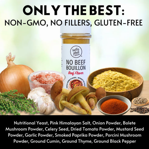 Hella Phat Vegan No Beef Bouillon Powder - Lower Sodium, Rich Flavor, Gluten-Free - Ideal for Soups, Stews, Gravies