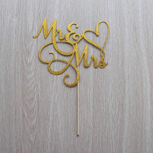 Gold Glitter Mr & Mrs Cake Topper - Wedding, Engagement, Anniversary Cake Decorations