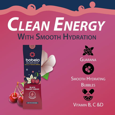 15 Packs Bobelo Black Cherry Cream Energy Drink Mix Sugar Free Electrolyte Powder with Caffeine (Guarana) Hydration