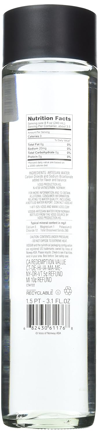 800ML, 27.1 Oz (Pack 3) Voss Artesian Sparkling Water Fl