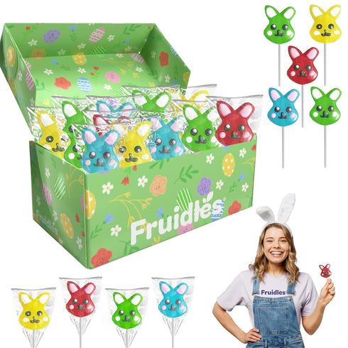 24-Pack Fruidles Happy Easter Bunnies Lollipops Suckers, Colorful Easter Eggs, Yellow Bunny Rabbit, Orange Carrot