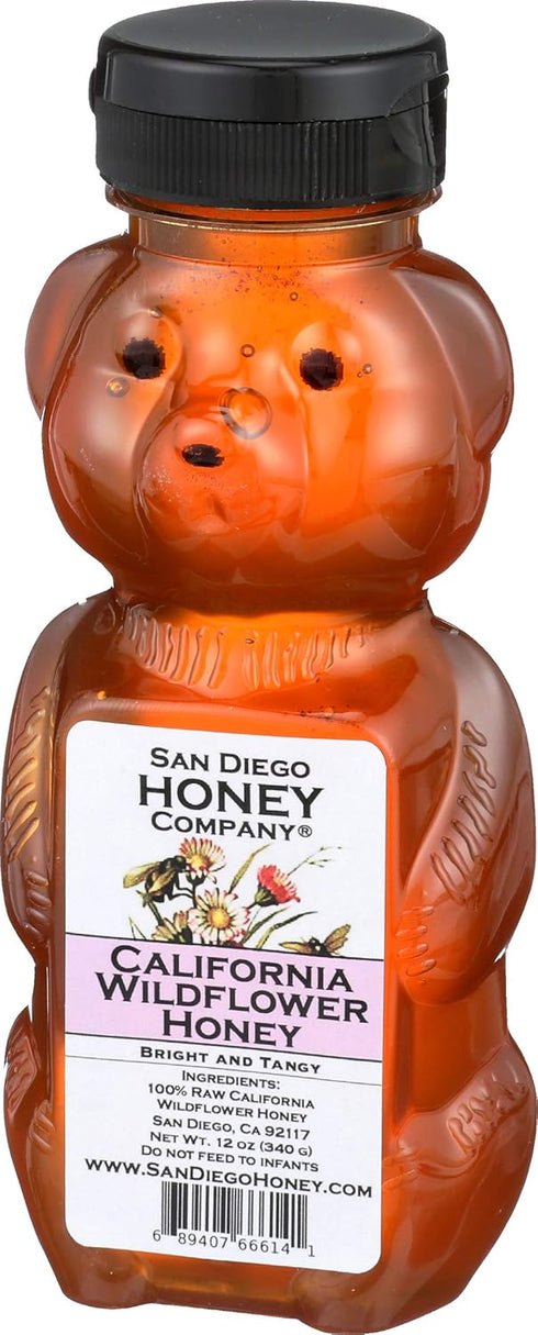 12 oz CALIFORNIA WILDFLOWER HONEY by San Diego Honey Company - Honey Bear, Raw Floral Honey