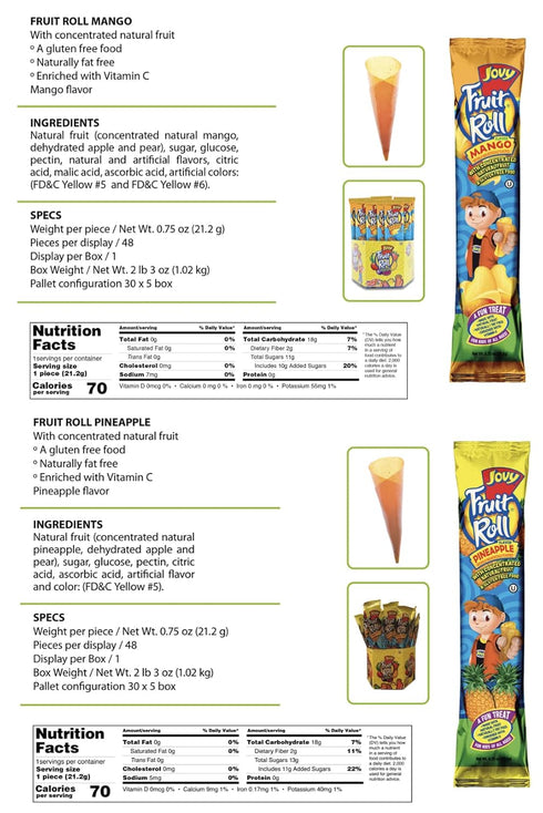 COMBO BREAKER Pack 10 |20 Count, 0.75 oz JOVY FRUIT ROLL Variety Flavors - Healthy Snack Made with Natural Fruit, Fat