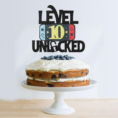 Level 10 Unlocked Game Birthday Cake Topper, Video Game Boy's 10th Birthday Party Supplies, Gaming Level Up Decoration