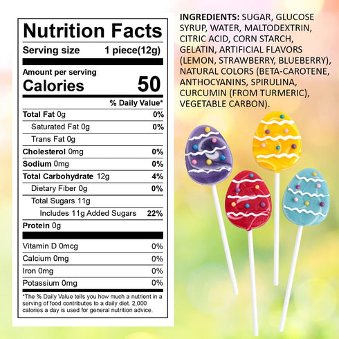 24 Count, Easter Eggs Lollipops with Natural Colors Individually Wrapped Candy Pops, Egg Shaped Lollipops For Baskets