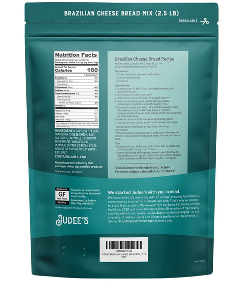 2.5 lb Judee's Brazilian Cheese Bread Mix - Non-GMO and Just Add Water- Great for preparing in advance and making fresh
