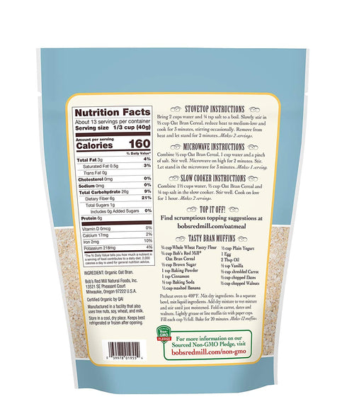 18 (Pack 2) Bob's Red Mill Organic Oat Bran Hot Cereal Ounce