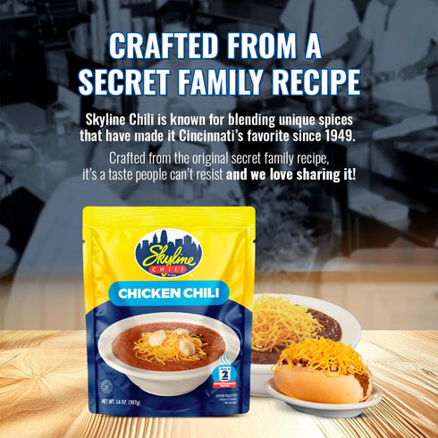 14 oz Skyline Chili Chicken Chili Authentic Cincinnati-Style Recipe in Microwavable Pouches Perfect for Cheese Coneys