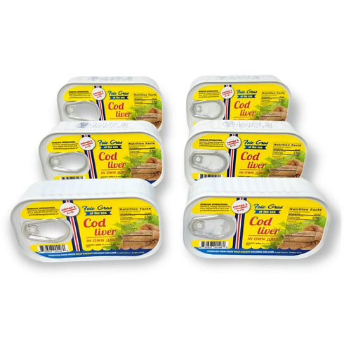4.3 oz (Pack 6) Omega-3 Foie Gras of the Sea Icelandic Cod Liver Wild Caught Canned Cod Liver in Own Oil, of Premium