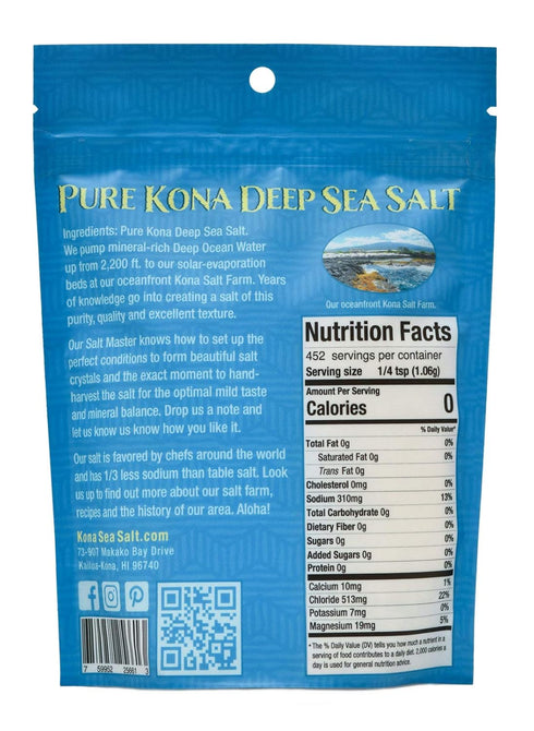 1lb. 100% Pure Kona Deep Sea Salt Medium Grind Bag - Gourmet Crystals Pure and Premium Hawaiian Kona Deep Sea Salt