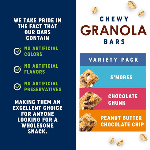 Pack, 2 36 count, 0.84 oz OATRAGEOUS! Chewy Granola Bars Variety Peanut Butter Chocolate Chip, Chocolate Chunk