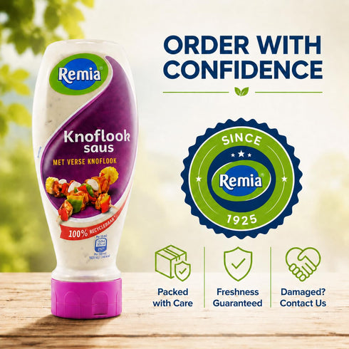 6-Pack 1925, (6 16.9 oz) Remia Knoflooksaus Dutch Condiment Squeeze Bottles, Authentic Yogurt-Based Recipe Since Made