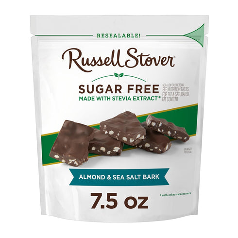 RUSSELL STOVER Sugar Free Dark Chocolate Almond & Sea Salt Bark, 7.5