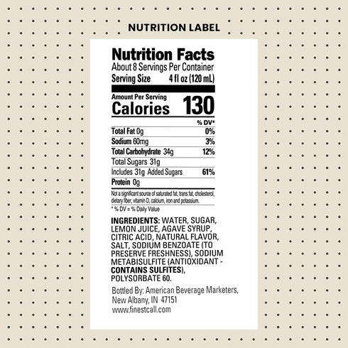 1 (33.8 Oz) Finest Call Premium Juice Lemon Sour Drink Mix, Ready to Use, Liter Bottle Fl