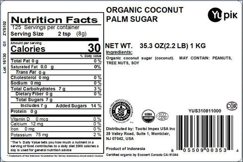 2.2 lb (35.2 oz), Yupik Organic Coconut Palm Sugar USDA Certified, Non-GMO, Vegan, Gluten-Free, Kosher, Unrefined