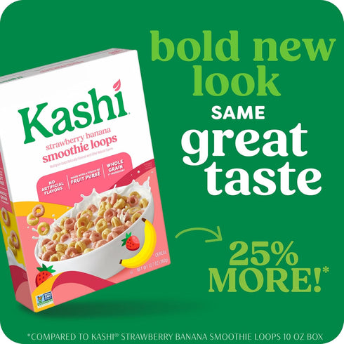 12.7oz (1 Kashi Breakfast Cereal, Whole Grain, Vegan, Strawberry Banana Smoothie Loops, Box Box)