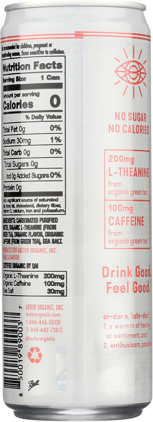 12 Ardor Organic Pink Grapefruit Sparkling Energy Water, FZ