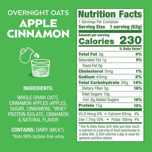 2 15g 5g (2.2oz Proper Good of Each Flavor: Peanut Butter Cup & Apple Cinnamon Overnight Oats, with Protein, Fiber