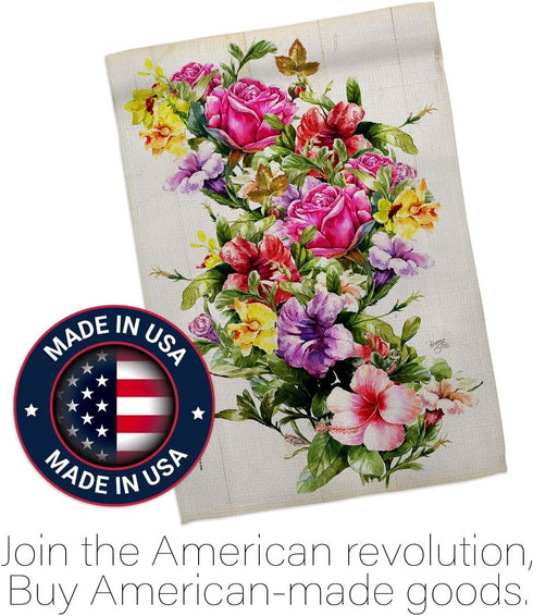 Breeze Decor Mix Bouquet Garden Flag Spring Floral Sunflower Tulip Rose Orchid Lilies Season Springtime Flower Wreath