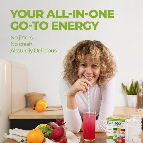 Pack 30 Count, 7 Pureboost Sugar-Free Superfoods Clean Energy Booster, Combo Energy Drink Mix with Apple Cider Vinegar