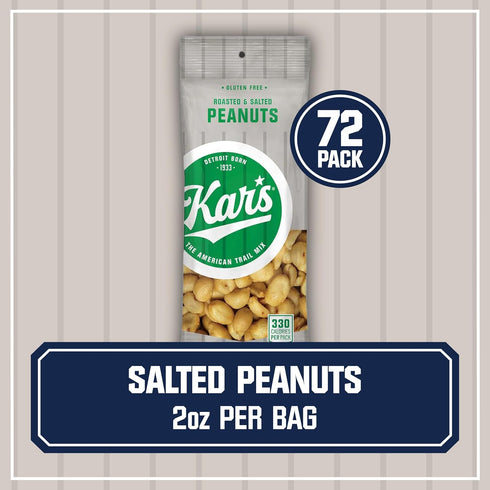 2 oz Packs Pack 72, Kars Nuts Roasted & Salted Peanut Snacks, Individual Snack - Bulk of Gluten-Free Snacks