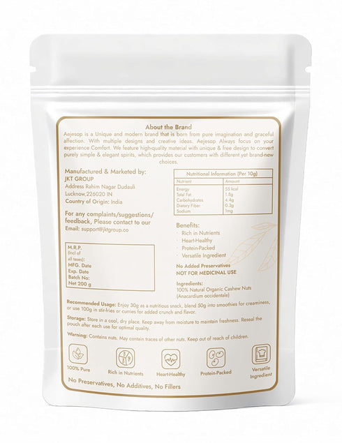 7oz (200g) AEJESOP Organic Unsalted Cashew, Raw Cashews Whole