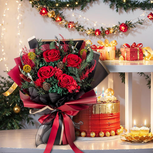 CNLITIHEKA Rose Preserved Flowers Bouquet, Long-Lasting Real Red Roses, Birthday, Valentine's Day, for Mom, Wife