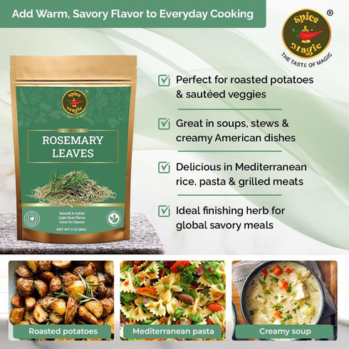 3 oz (85 Spice Magic Dried Rosemary Leaves, g) |Culinary Herb for Cooking, Seasoning, Meats, Seafood, Infused Oils