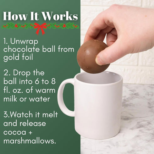 3 Count Hot Cocoa Melting Balls with Mini Marshmallows, Creamy Milk Chocolate Melts, Individually Wrapped