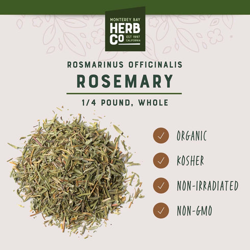 1/4 lb Organic Whole Rosemary Leaves, by Herb Co, Dried Rosmarinus officinalis from Morocco, Cooking, Skincare