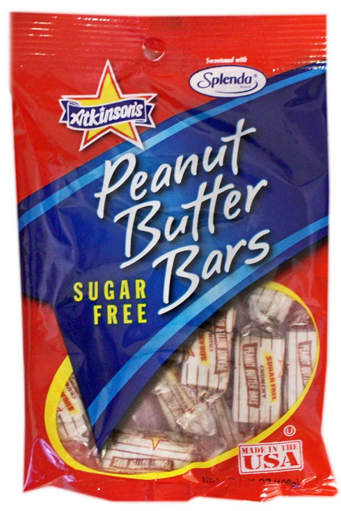 Atkinson's Sugar Free Peanut Butter Bars, Crunchy and Crispy, Gluten Free, Kosher, Vegan, 3.7 oz Peg Bag