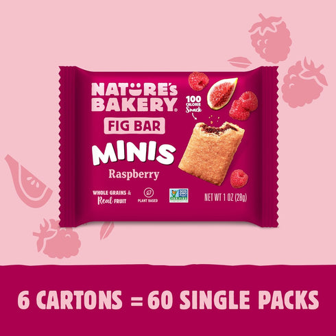 10 (Pack 6) Nature's Bakery Fig Bar Minis, Raspberry, Whole Grain, Vegan Friendly, Kosher, Non-GMO, Ounce
