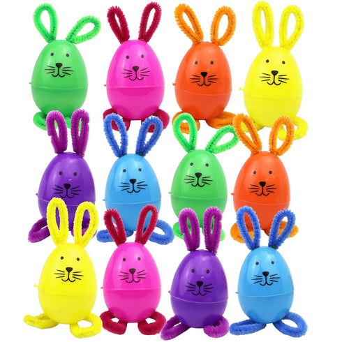 Easter Bunny Eggs, Plastic Multicolor Egg Hunt Supplies, Rabbit Ear Details, 12