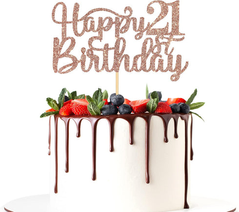 Happy 21st Birthday Cake Topper, 21st Birthday/Anniversary Party Supplies, Rose Gold Glitter Decoration