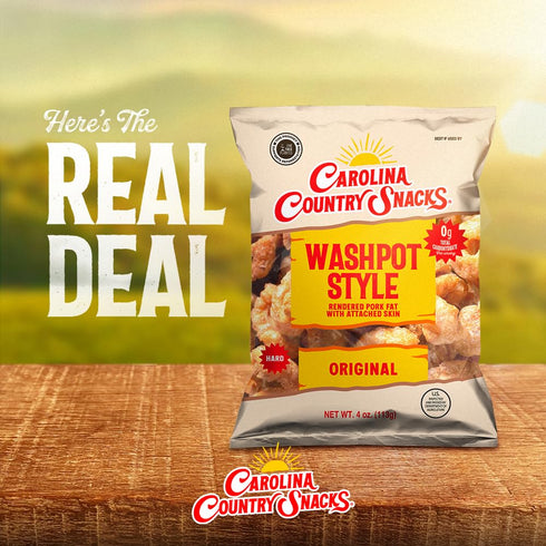 Country 4 oz, 6 Carolina Snacks - Wash Pot Style Pork Skins, Original - Bags | Traditional Southern Flavor Crispy