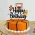 Basketball Cake Topper - Happy Birthday Party Basketball Star Themed Cake Decorations for Boys and Girls Black Glitter