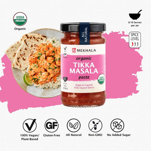 Mekhala Tikka Masala Indian Cooking Paste, Medium Spice, Organic Vegan Gluten-Free, 3.53oz